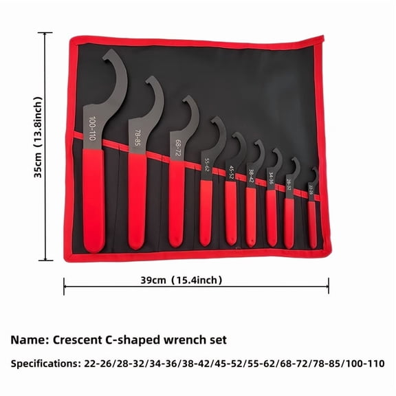 9pcs hook crescent wrench - Industrial-grade high-carbon steel, C-shaped wrench set, Universal in various specifications, Canvas bag packaging