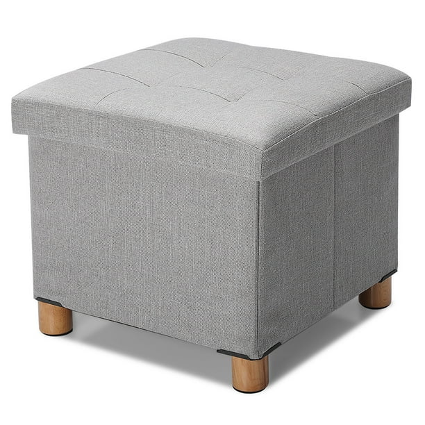 Folding Storage Square Foot Rest Stool with 4 Wooden Legs and Removable