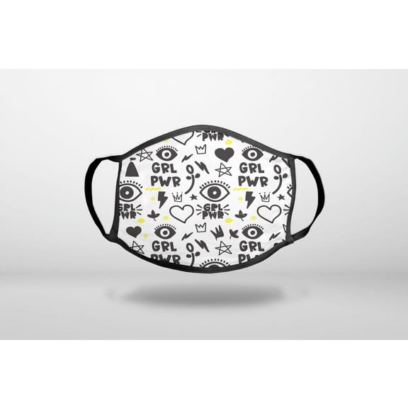Girl Power - GRL PWR - Yellow Black - 3-Ply Reusable Soft Cloth Face Covering, Unisex, Cotton Inner Layer
