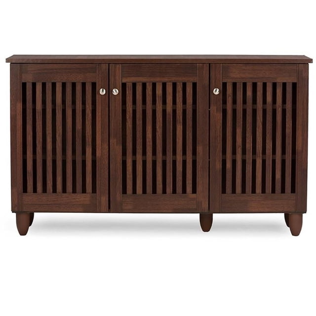 Bowery Hill Armoire à Chaussures Moderne en Bois à 3 Portes Finition Brun Foncé