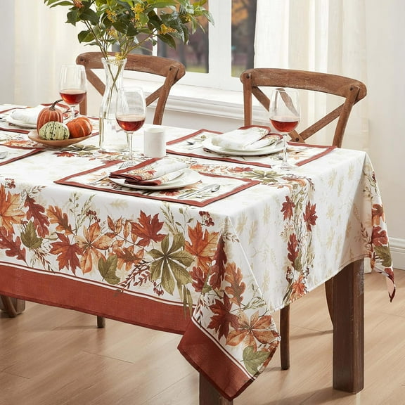 Newbridge Thanksgiving Elements of Nature Fall Foliage 52 x 52 Inch Square Fabric Tablecloth