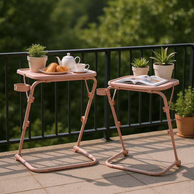 テーブル・チェア・ハンモック ONE UNIT TRAY OAK Homy Casa Folding TV Tray Table with Cup Holder, Adjustable Snack