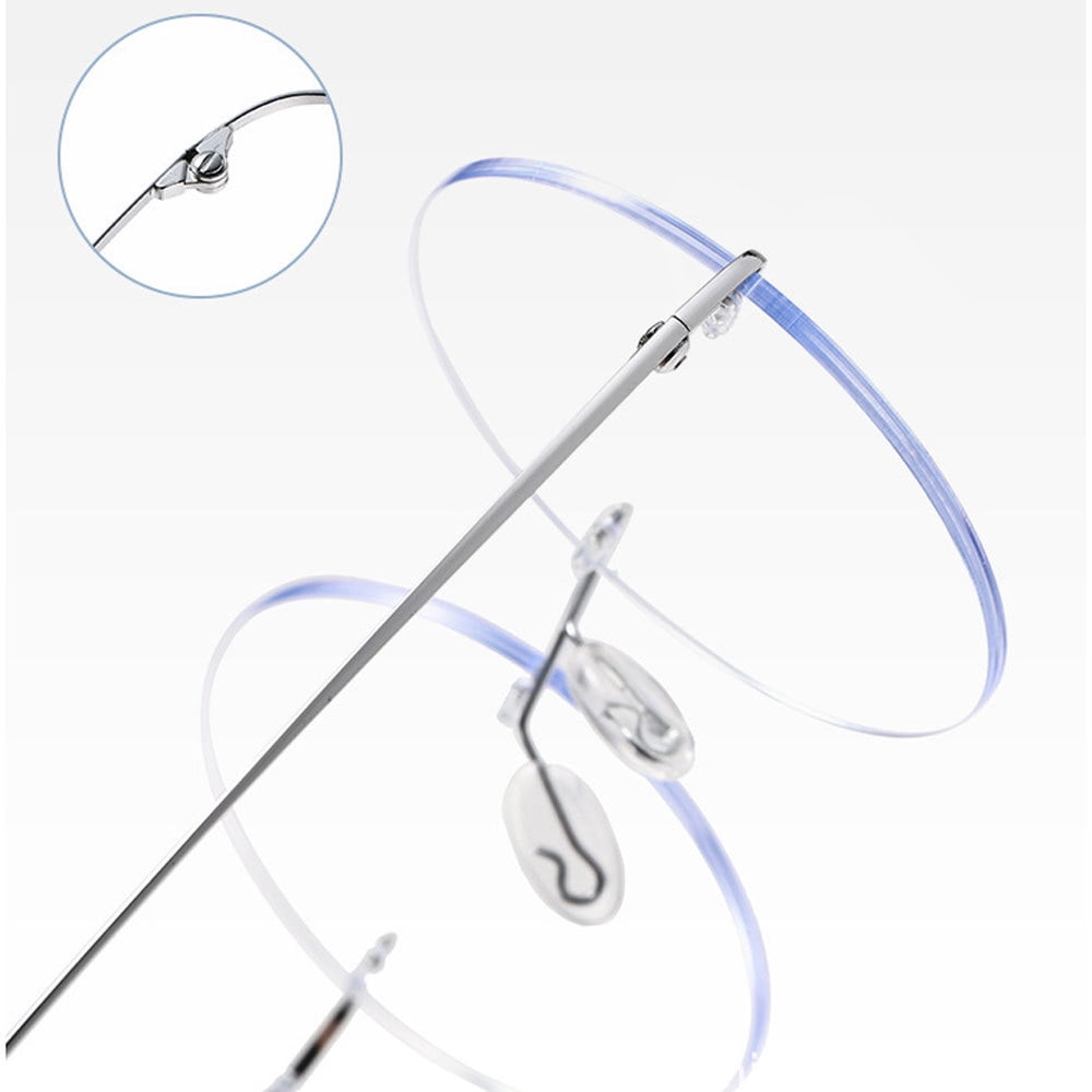 Black Oversized Round Lightweight Screw-Free Reading Glasses 1.00 Titanium Alloy Anti-Blue Light Rimless Readers +1.00 Strength