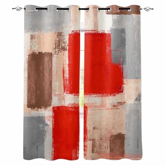 Fsddascl Red Ombre Blackout Curtains for Bedroom/Living Room, Thermal Insulated Kitchen Curtains, Farmhouse Contemporary Abstract Checked Grommet Darkening Window Treatment Drapes 42"x54"x2