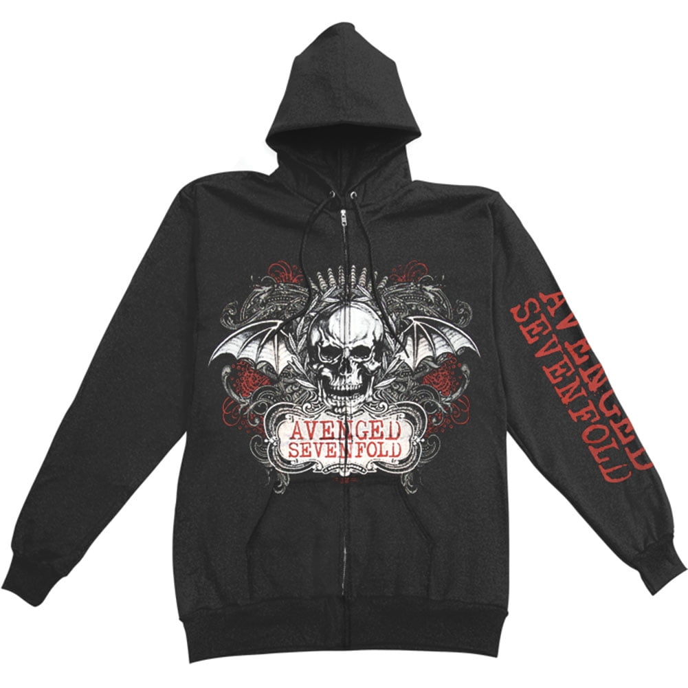 Ornate Skull Zippered Hooded Sweatshirt 