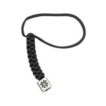 Spyderco Box-Weave Lanyard with Square Pewter Bead, Black Nylon Parachute Cord, 6.5''