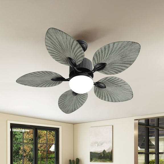 ModFusion 44-Inch Ceiling Fan with Lights & Remote, Palm Blades, Reversible Motor with Memory, Gray