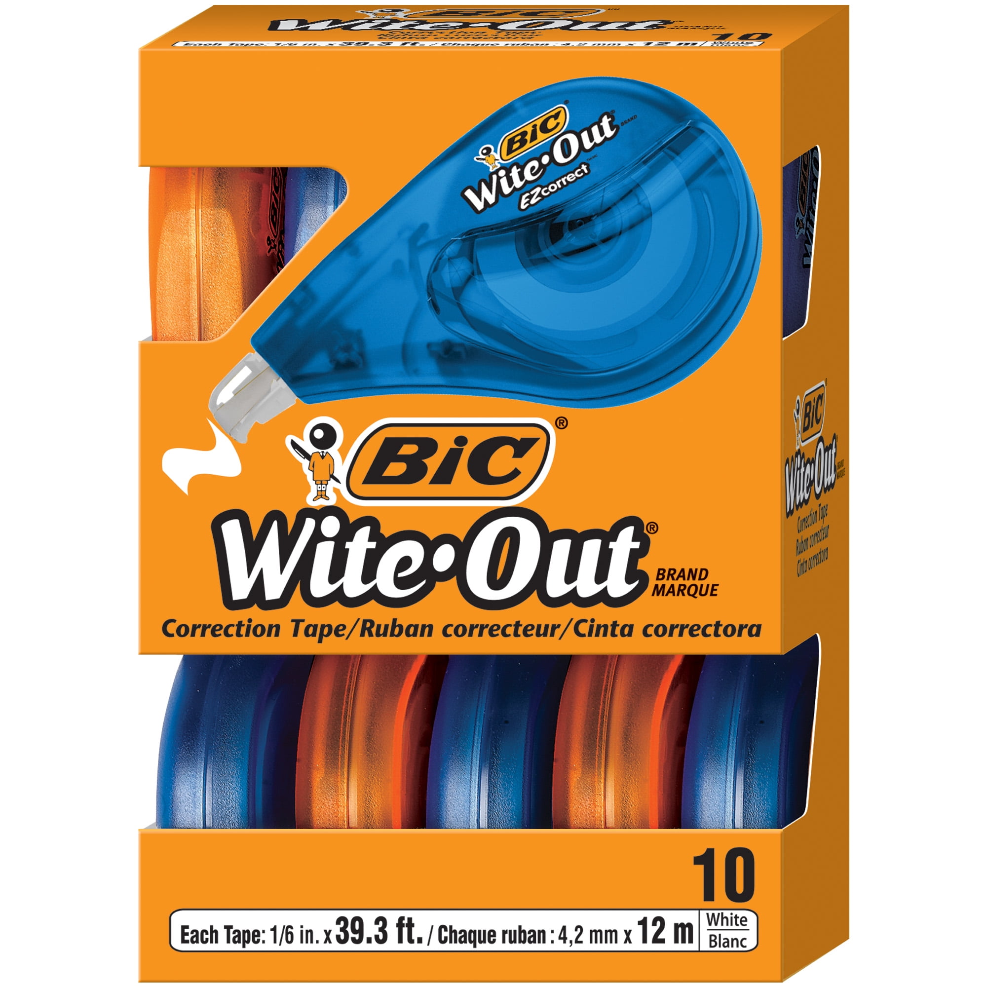 BIC WiteOut Brand EZ Correct Correction Tape, 10Count, White, Film