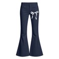 thumbnail image 4 of WERYOUNG School Uniform For Girls Elastic Waist Bow Graphic Flared Leg Trousers Kids Slim Fit Back To School Pants 13-14 Years, 4 of 4