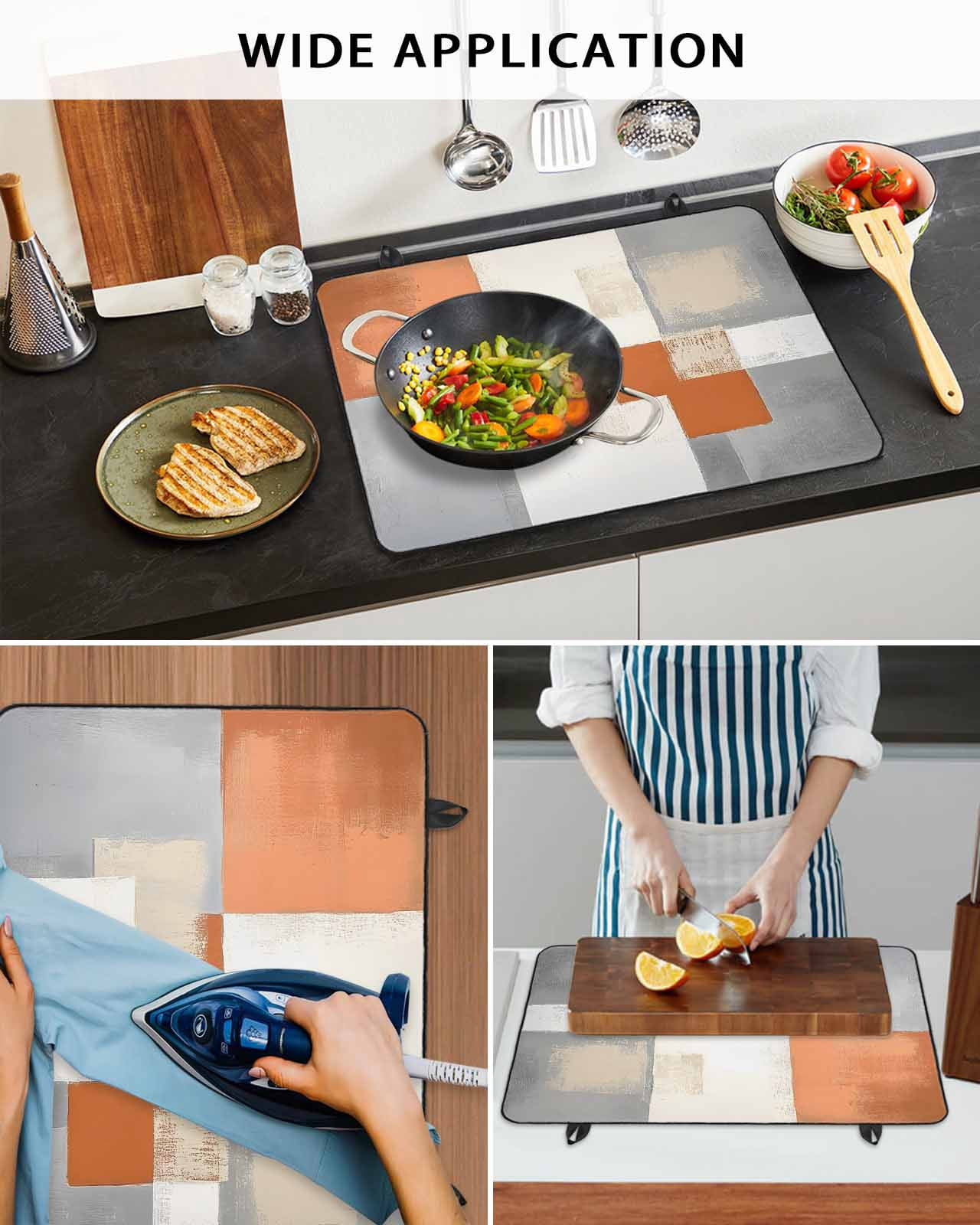 nqOlkjepod Large Induction Cooktop Protector Mat 24"x21", Abstract Orange Grey Stove Top Covers for Electric Stove, Vintage Simple Color Blocks Stove Burner Cover Mats, Glass Top Stove Cover