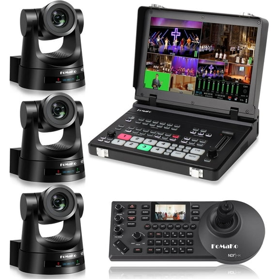 FoMaKo 1080P 20x NDI Camera Bundle Black(KN20AX3 M5 KC608N)