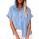 thumbnail image 2 of Vestidos Casuales Para Mujer, Blusas De Mujer De Moda Blusa de lino con cuello en V y manga corta para mujer, estilo túnica de verano con capucha y botones sueltos, 2 of 6