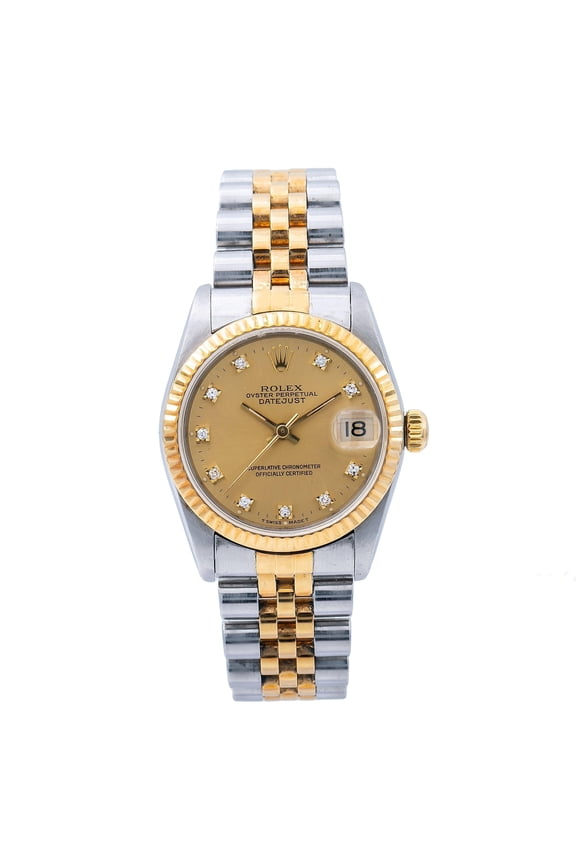 Pre-Owned Rolex Datejust 31MM 6824 Champagne Diamond Dial Fluted Bezel Two Tone Yellow Gold Jubilee Bracelet