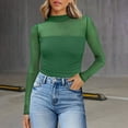 thumbnail image 2 of Breezora Women's Mesh Long Sleeve Top Turtle Neck Ruched Detail Fashionable Going Out Wear Fall Fashion M Size Green, 2 of 5