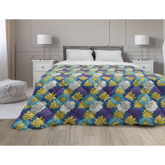 Retro Down Alternative Comforter, Composition of Geometric Ethnic Shapes in Warm Tones, Microfiber Quilt for All Season, 5 Sizes, Vermilion Multicolor, by Ambesonne