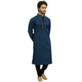 thumbnail image 3 of Atasi Men's Blue Designer Kurta Pyjama Set Long Cotton Punjabi Shirt-Small, 3 of 6