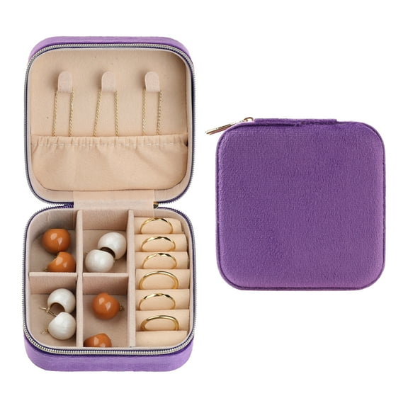 REGALWOVEN Travel Jewelry Box, Small Portable Plush Velvet Jewelry Organizer Case Storage for Girls Gifts Purple 10x10x5cm