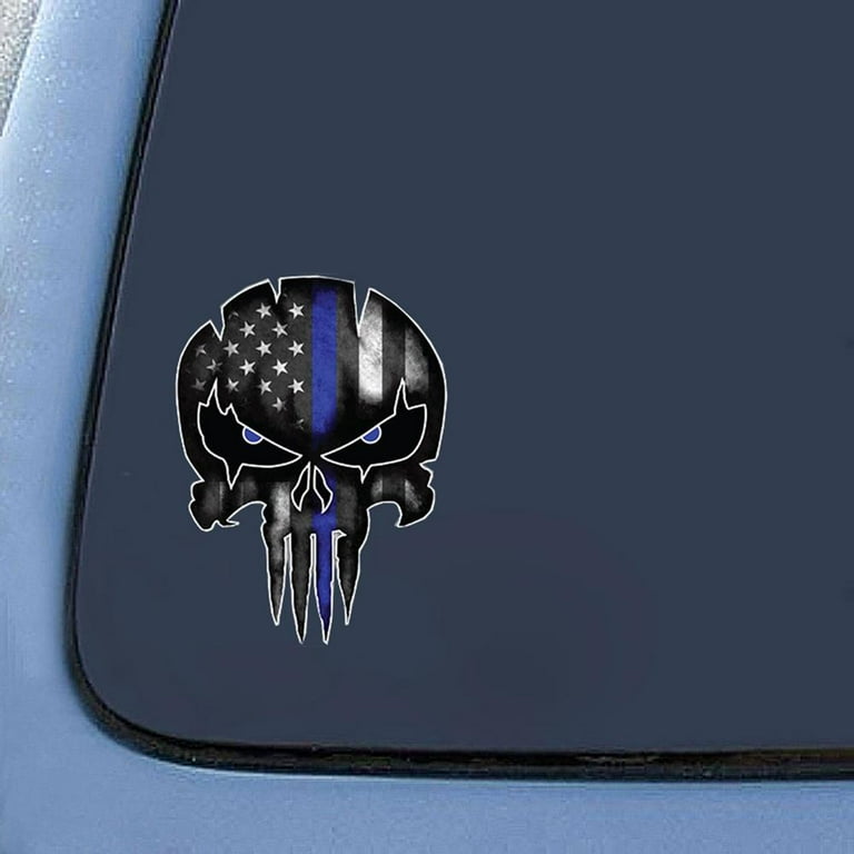 Binduo Car Sticker 13x9.5cm Blue Line Punisher Skull Reflective Motorcycle  Decal 