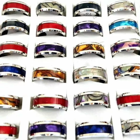 HOOUN Wholesale 30pcs Pattern Top Mix 8mm Stainless Steel Ring Unisex Charm Jewerly