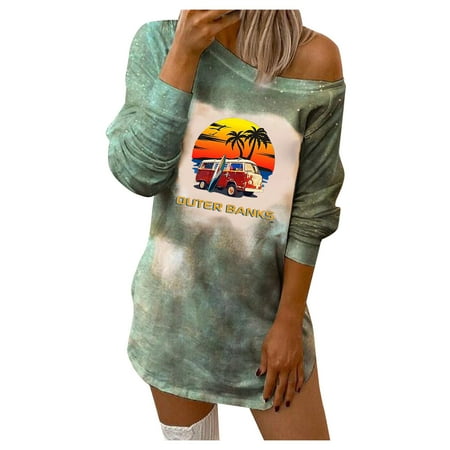 

KI-8jcuD Women Tie-Dye Print O-Neck Long Sleeve Off Shoulder Loose Sweatshirts Dresses Casual Summer Clothes for Women Cute Dresses for Women Long Wrap Dresses for Women Casual Summer Maternity