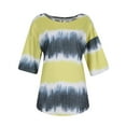 thumbnail image 3 of ELFINDEA Womens Tops Summer Fasion Short Sleeve Round Neck Tie-Dye Print Casual T Shirt Tops Yellow S, 3 of 6