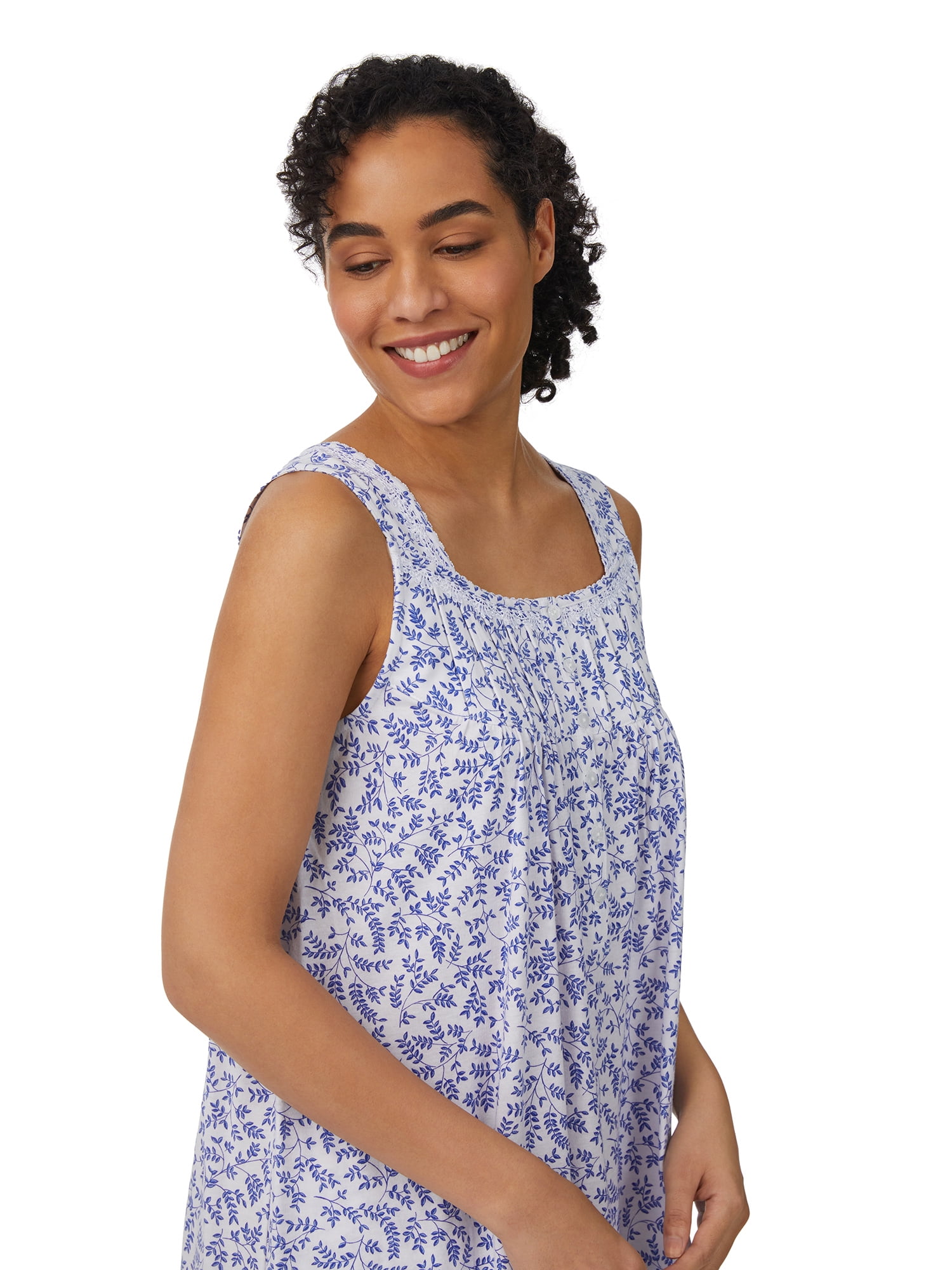 Aria Women's Sleeveless Long 100% Cotton Nightgown in 46", Sizes XS to 5X