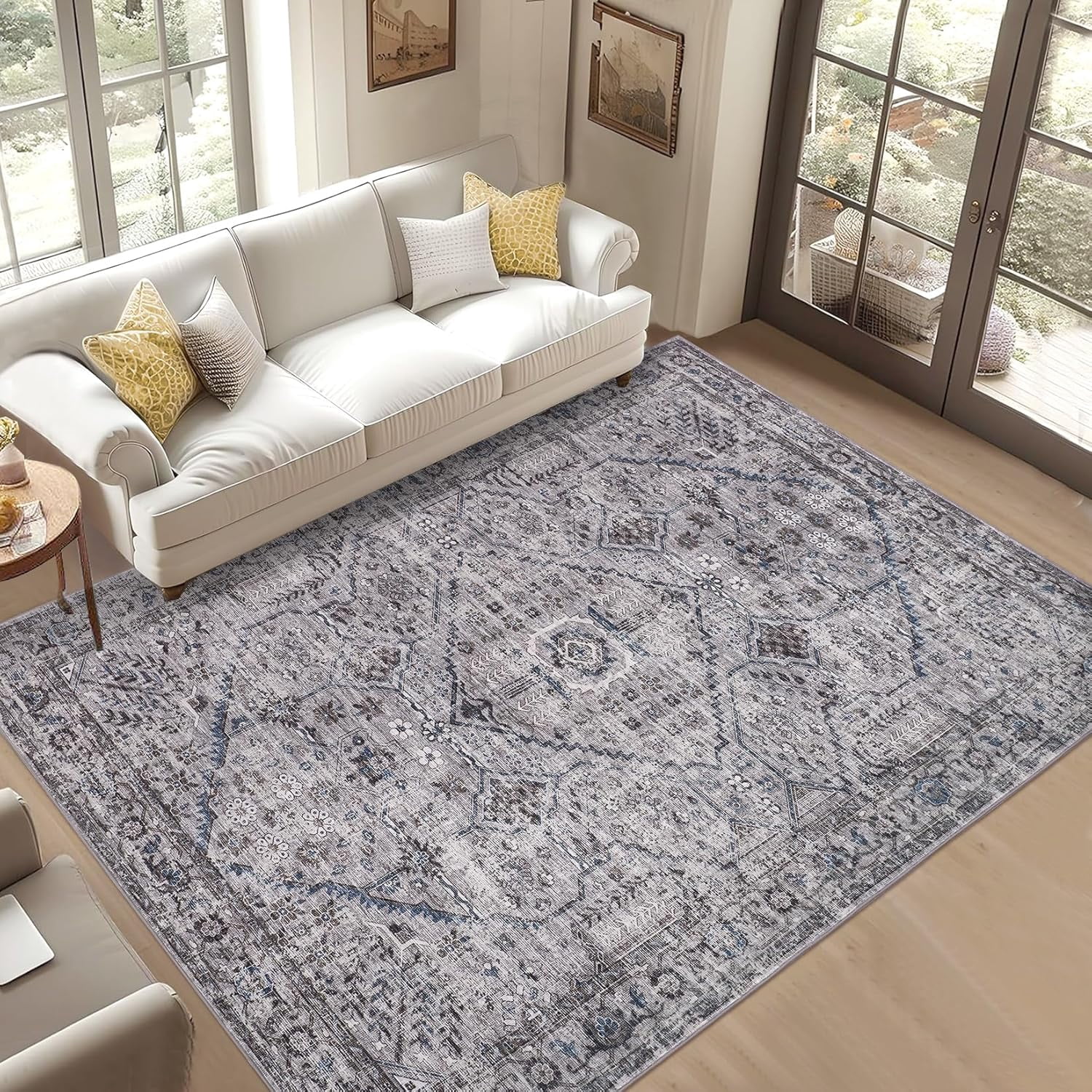 Rugs 8x10 Washable Soft Vintage Large Area Rugs Boho Farmhouse Low Pile Non-Slip Indoor Carpet Rugs Dining Room Home (Taupe 8'x10')