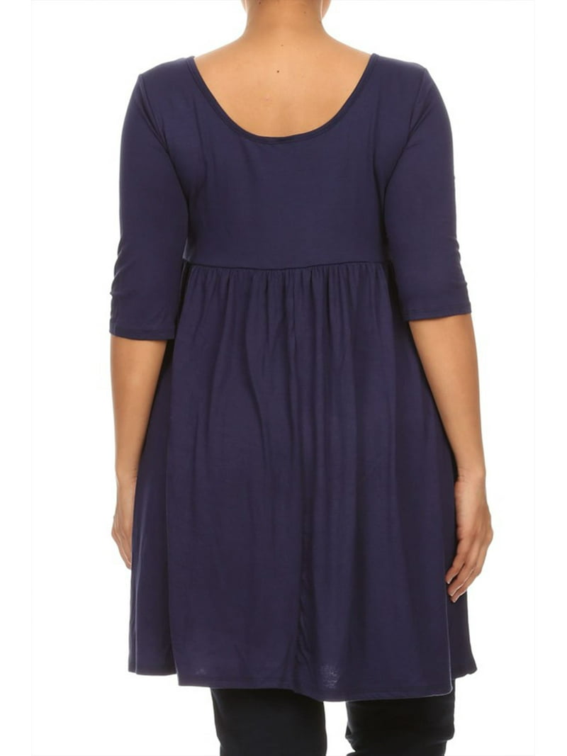 Moa Collection Women's Plus Size Solid 3/4 Sleeve Relax Fit Jersey Knit Tunic Top Dress, Size: 3XL, Blue Moa Collection Women's Plus Size Solid 3/4 Sleeve Relax Fit Jersey Knit Tunic Top Dress, Size: 3XL, Blue