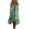 thumbnail image 2 of QUNYINEY Boho Summer Womens Dresses Sleeveless Long A Line Sundress Pleated Casual Drawstring V Neck Loose Fit Dresses, 2 of 6