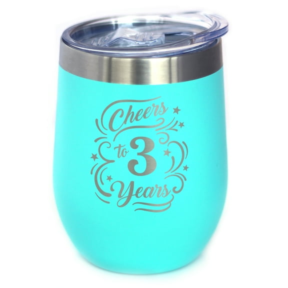 Bevvee Insulated Wine Tumbler 12 oz Cheers 3 Years Gifts for Wine Lovers Tumblers