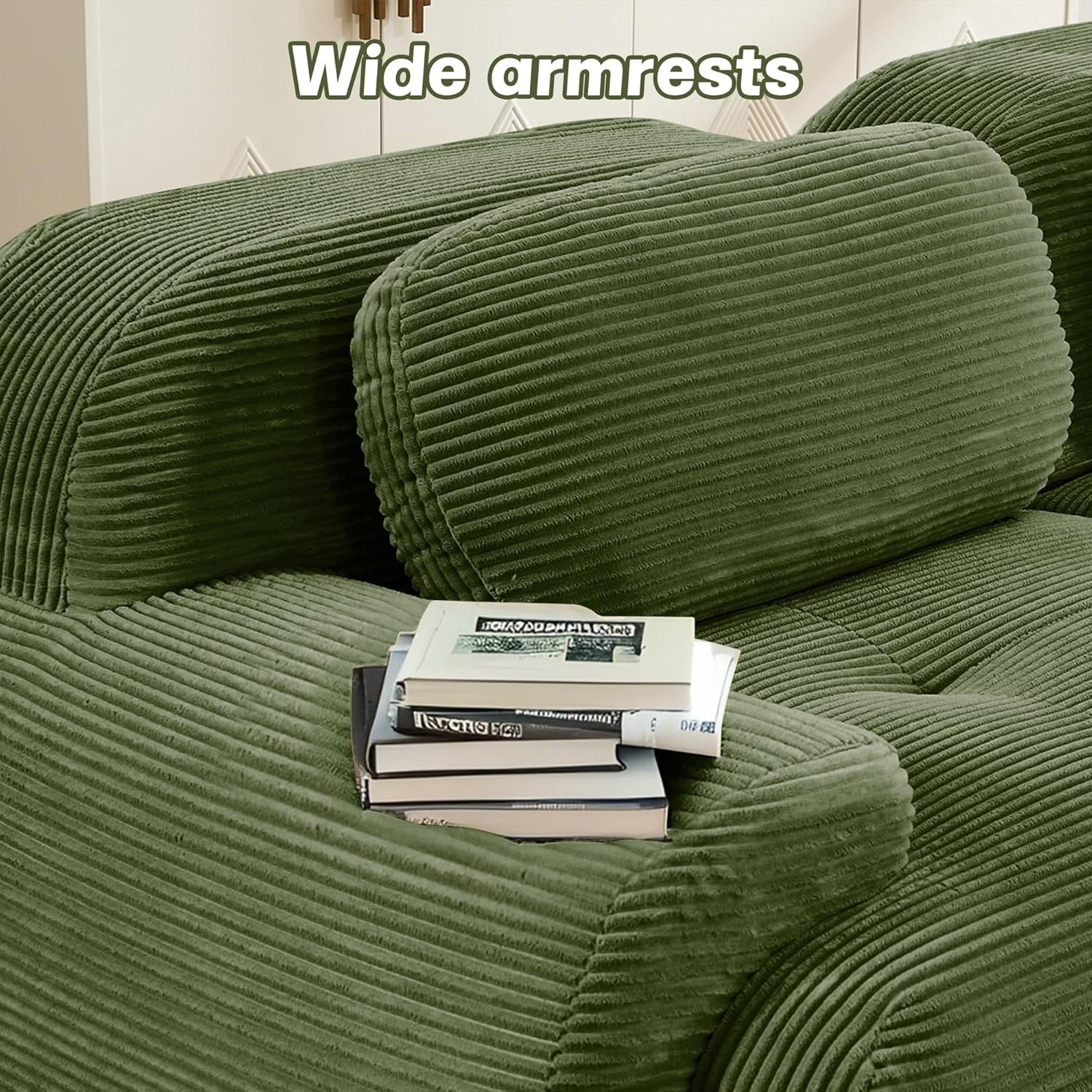 Howcool 80" Boneless Cloud Modular Loveseat, 2 Seater Vacuum Compressed No Assembly Sofa, Extra Deep Memory Foam Corduroy Sectional Couch for Living Room,Green