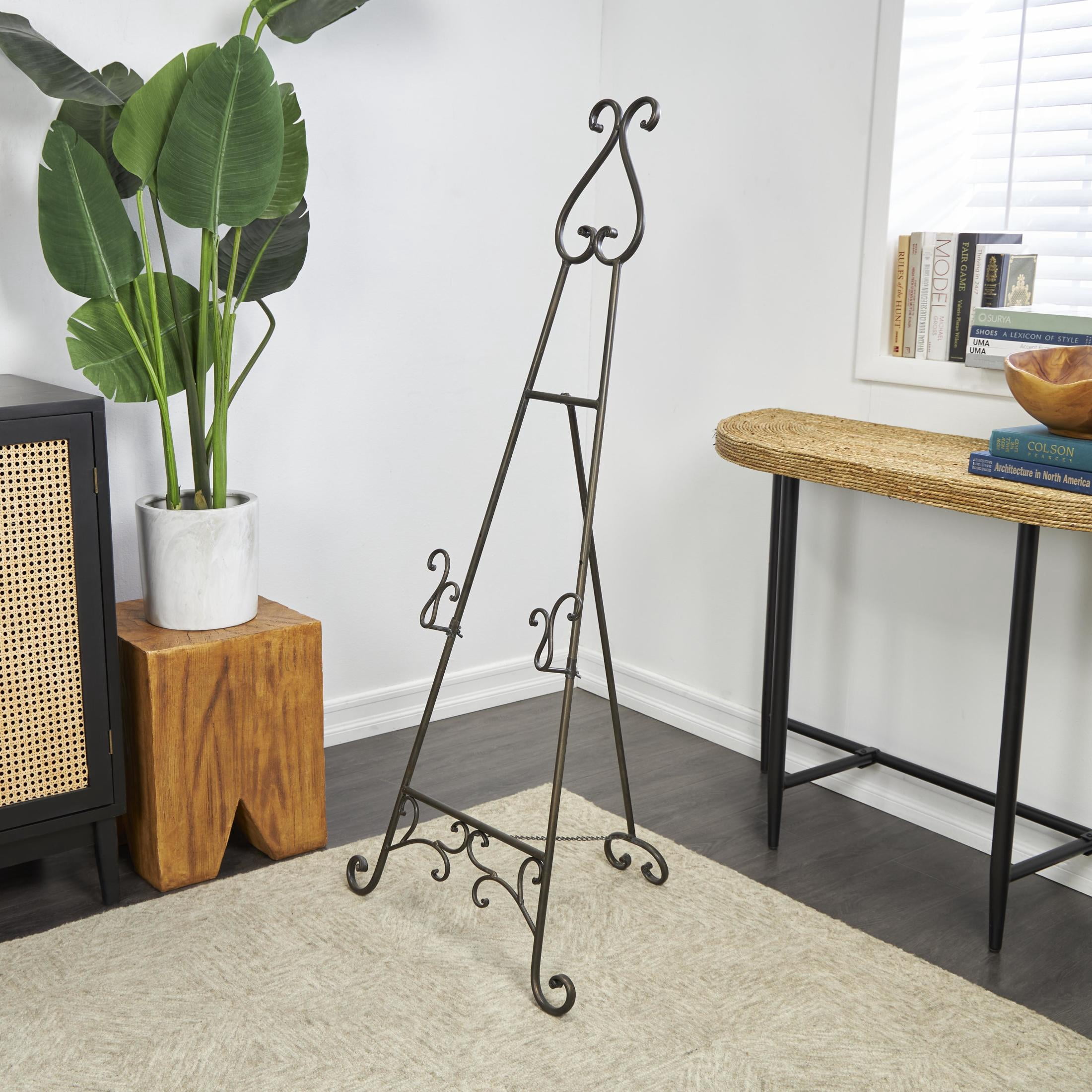 DecMode 16" x 55" Bronze Metal Tall Adjustable Floor 2 Tier Scroll Easel, 1-Piece
