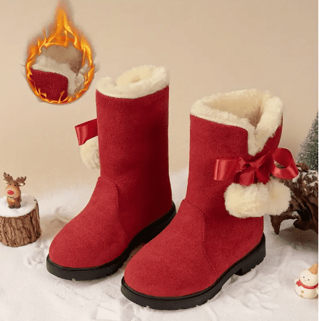 Girls Red Fur lined Pom Pom winter boots EU 28 / US 11