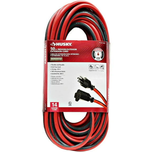 Husky 50 Ft. 14/3 Medium-Duty Indoor/Outdoor Extension Cord, Red/Black