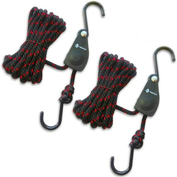 Kayak Tie Down Straps,Canoe Bow and Stern Heavy Duty Cargo Ratchet Pulley Rope Hanger (Black Sleeve Elite, 12 Feet,2pack)