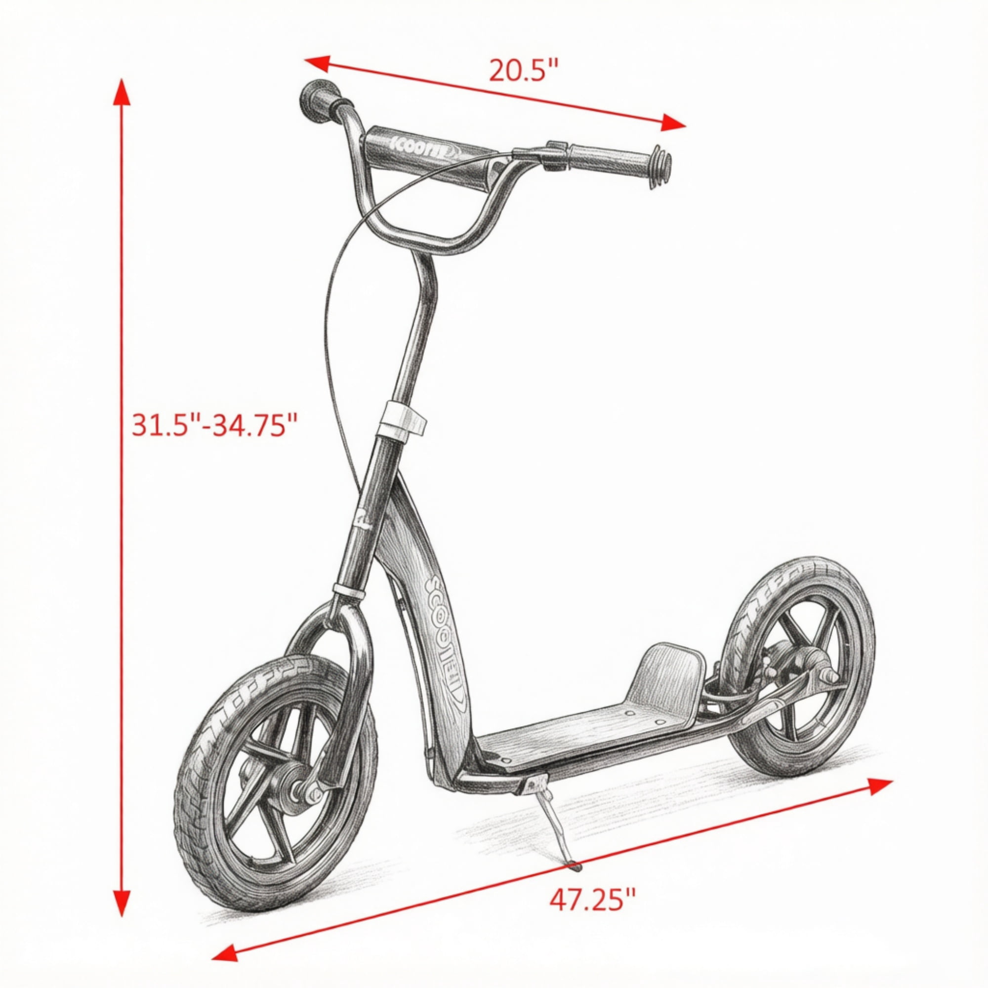 Kids Adjustable Scooter with Rear Brake for Ages 5-12
