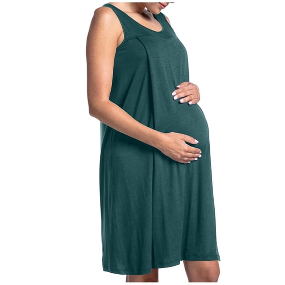 Womens Summer Maternity Nursing Dress Crew Neck Sleeveless Dress Nightgown Breastfeeding Pregnancy Clothes