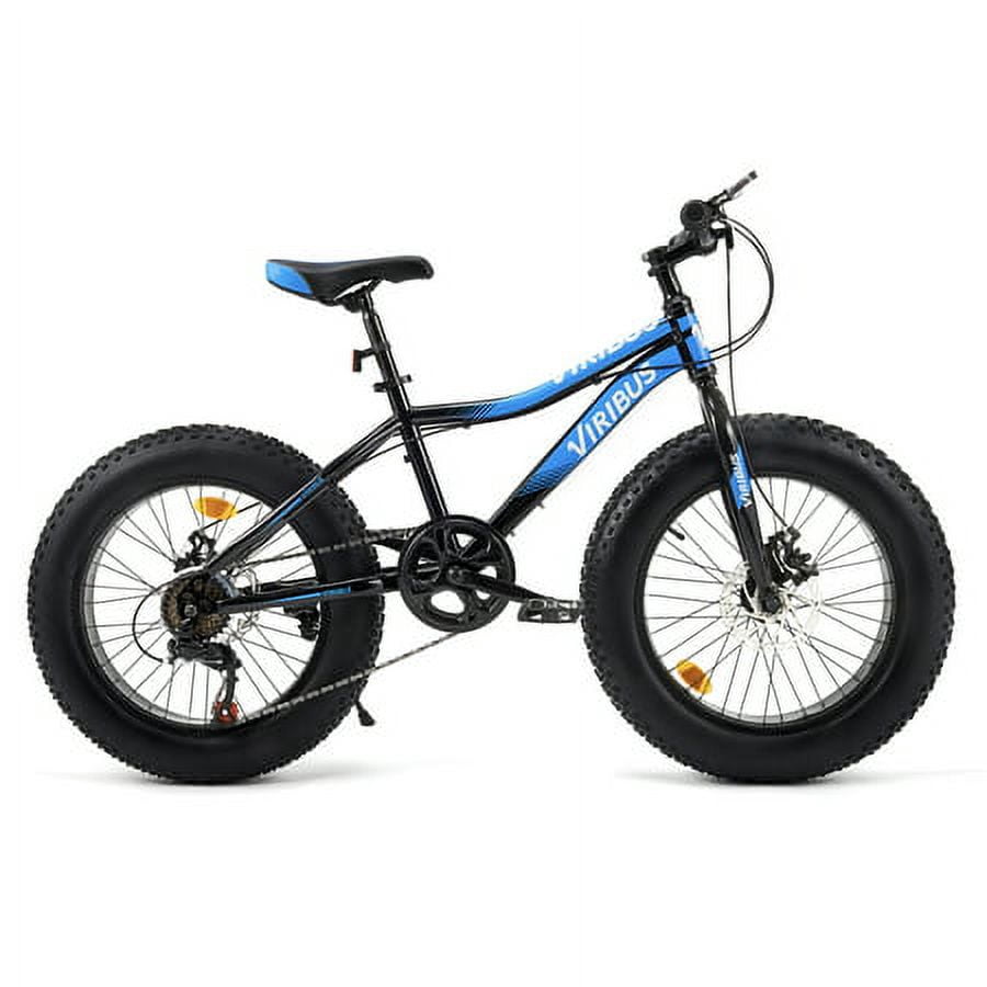 Viribus Fat Tire Mountain Bike 20 In. 7-Speed with Dual Disc Brakes for Kid's, Blue