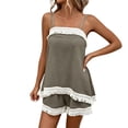 thumbnail image 2 of Pounoo Women's Two Piece Sets Spaghetti Strap Fringe Trim Cami Top and Shorts Bohemian Resort Lightweight Airy Relaxed Fit Vacation Outfits Gift, 2 of 9