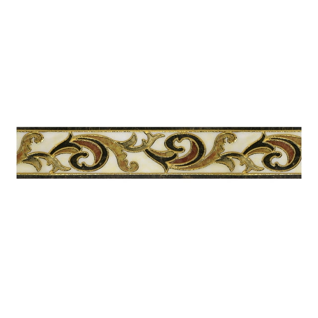 European Wallpaper Border Sticker Gold-plated Simulation Tiles Waist Line Wall Sticker Waterproof Self Adhesive PVC Wallpaper Border (500X10CM)