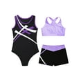 thumbnail image 3 of Hansber 3 Pcs Kids Girls Gymnastic Leotard with Cross Back Keyhole Crop Top and Shorts Set Ballet Dance Outfits Purple 10, 3 of 6