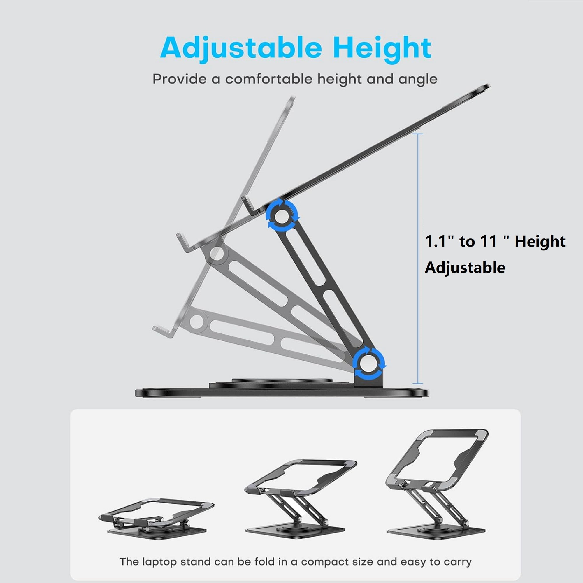 PECHAM Laptop Stand for Desk, Adjustable Laptop Stand with 360° Rotating Base, Ergonomic Computer Stand Support 10-17.3" Laptop & Tablet - Black