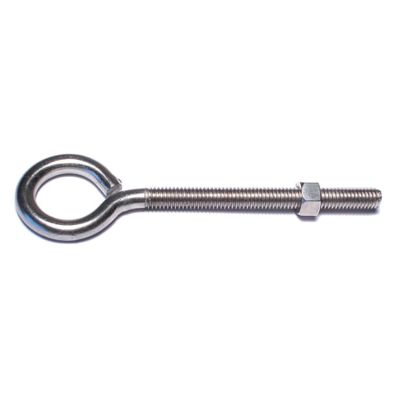 3/8"-16 x 6" 18-8 Stainless Steel Coarse Thread Eye Bolts with Nuts (4 pcs.)