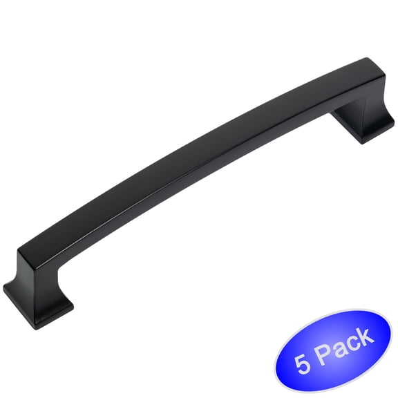 5 Pack - Cosmas 755-128FB Flat Black Contemporary Cabinet Hardware Handle Pull - 5" Inch (128mm) Hole Centers