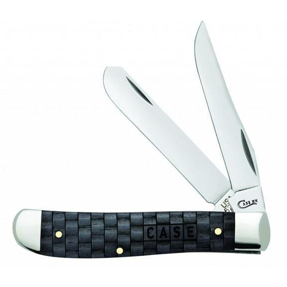 Case XX Knives Charcoal Color Wash Natural Bone Basket Weave Mini Trapper Stainless Pocket Knife 15505
