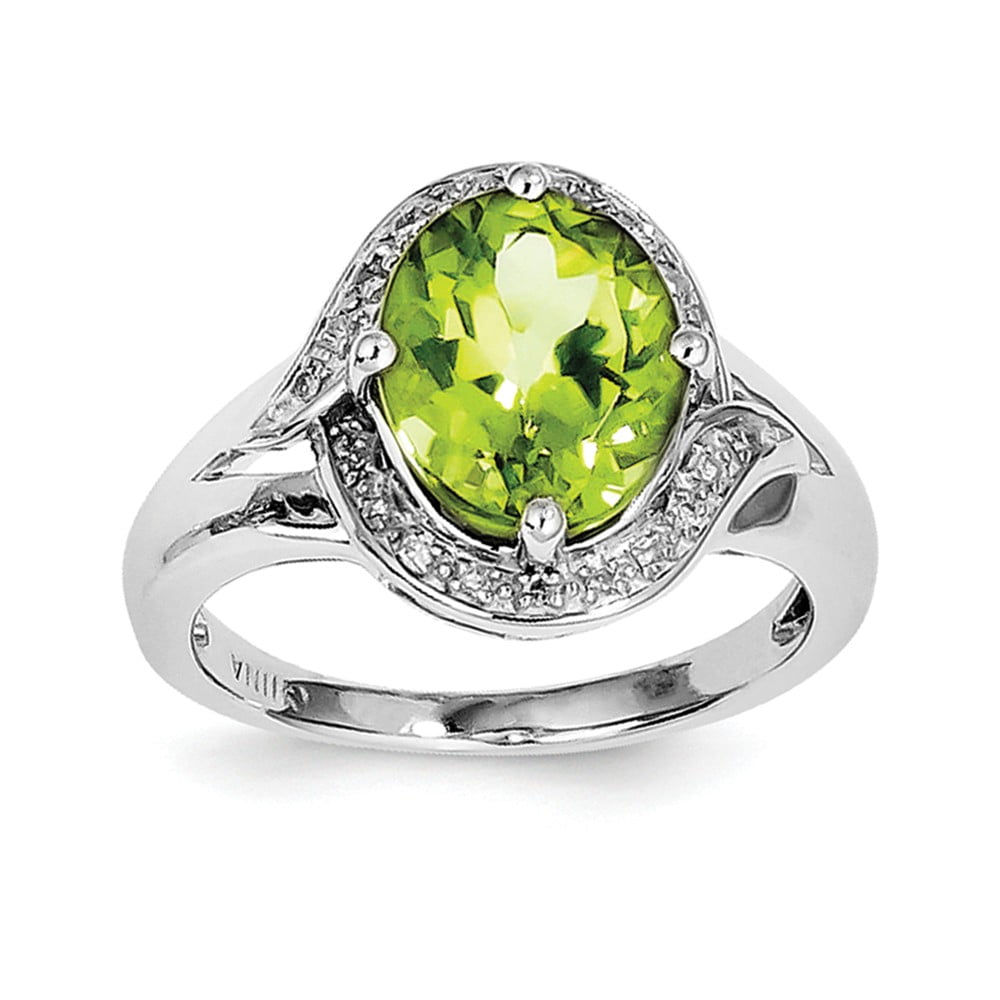 925 Sterling Silver (0.08cttw) Diamond and Peridot Oval Ring Size-8 by