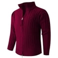 thumbnail image 6 of Miluxas Mens Full Zip Up Cardigan Sweater Casual Stand Collar Cable Knit Winter Sweaters Red, 6 of 7