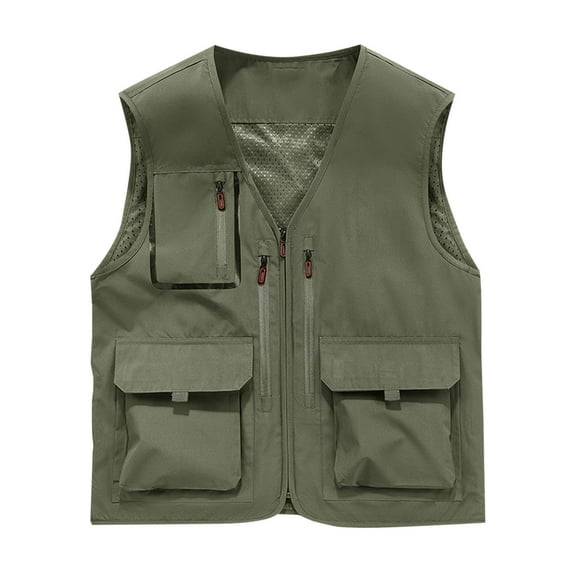 OGLCCG Mens Mesh Vest Casual Outdoor Work Safari Fishing Travel Photo Vest with Pockets Lightweight V Neck Softshell Cargo Vest