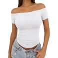 thumbnail image 2 of MOYIKO Off The Shoulder Tops for Women Short Sleeve Slim Fit Shirts Basic Clothes 2026 Fashion, 2 of 7