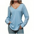thumbnail image 3 of ZyeKqe Womens Long Sleeve Shirts Casual Loose Fitted Deep V Neck Tunic Tops Soldi Color Comdy Plain T-Shirts with Thumb Holes, 3 of 6